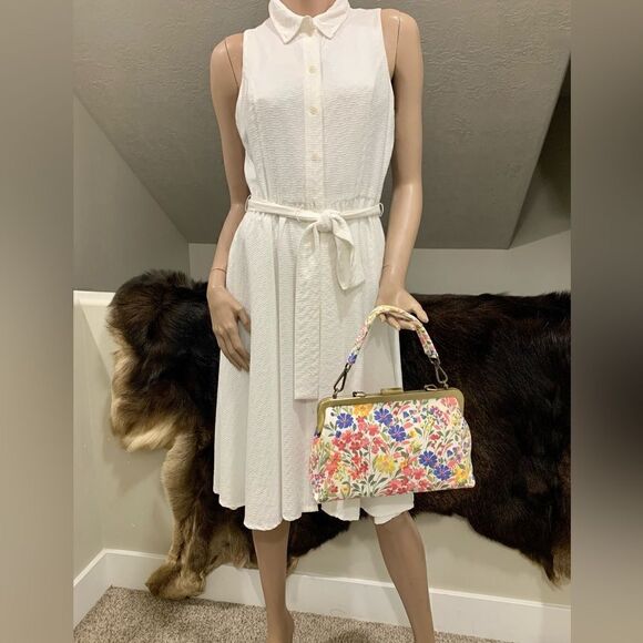 Handmade Genuine Nubuck Calfskin Floral Print Push-lock Bag & 2 Chains Style - Picture 4 of 16